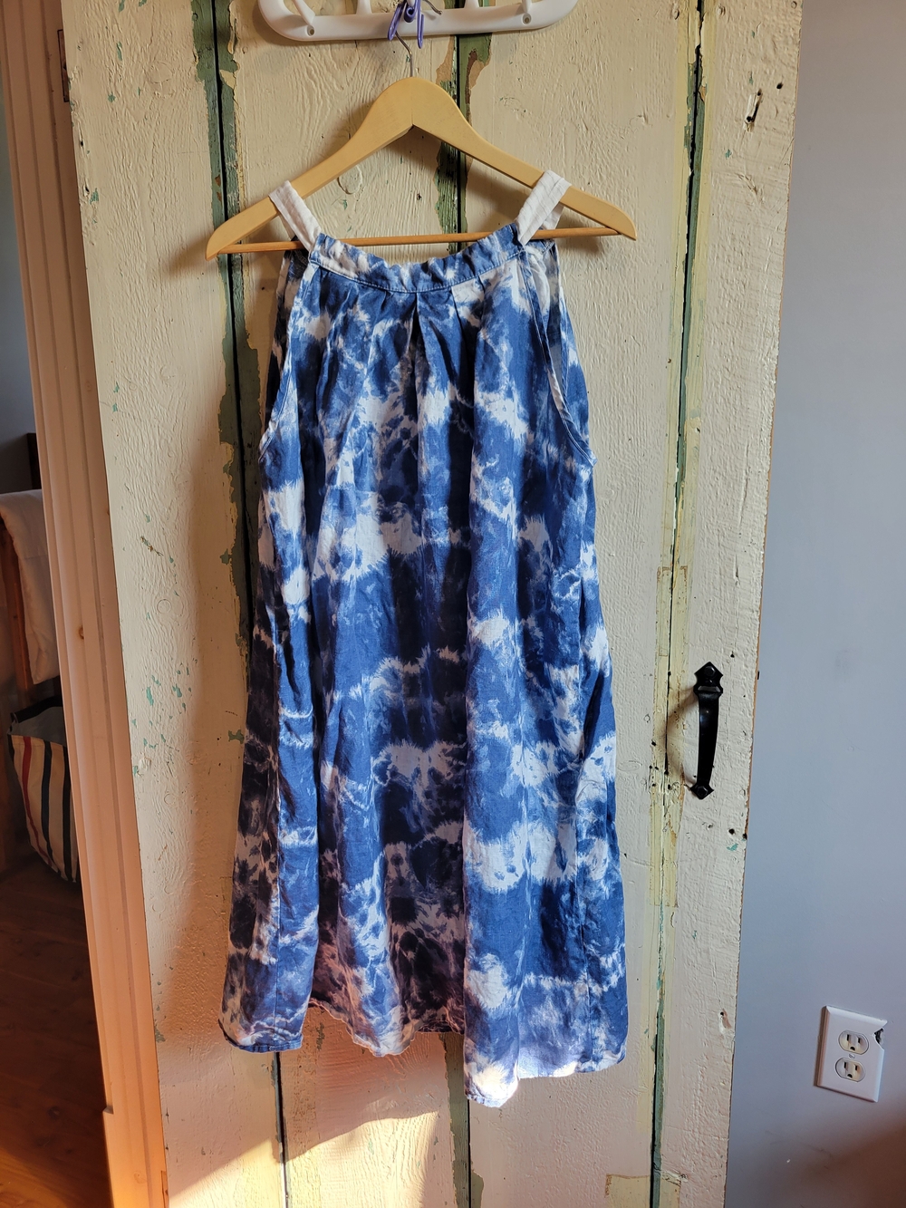100% Linen Blue Tie-Dye Dress